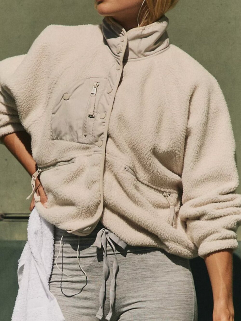 Free People Hit The Slopes Fleece Jacket in Canvas